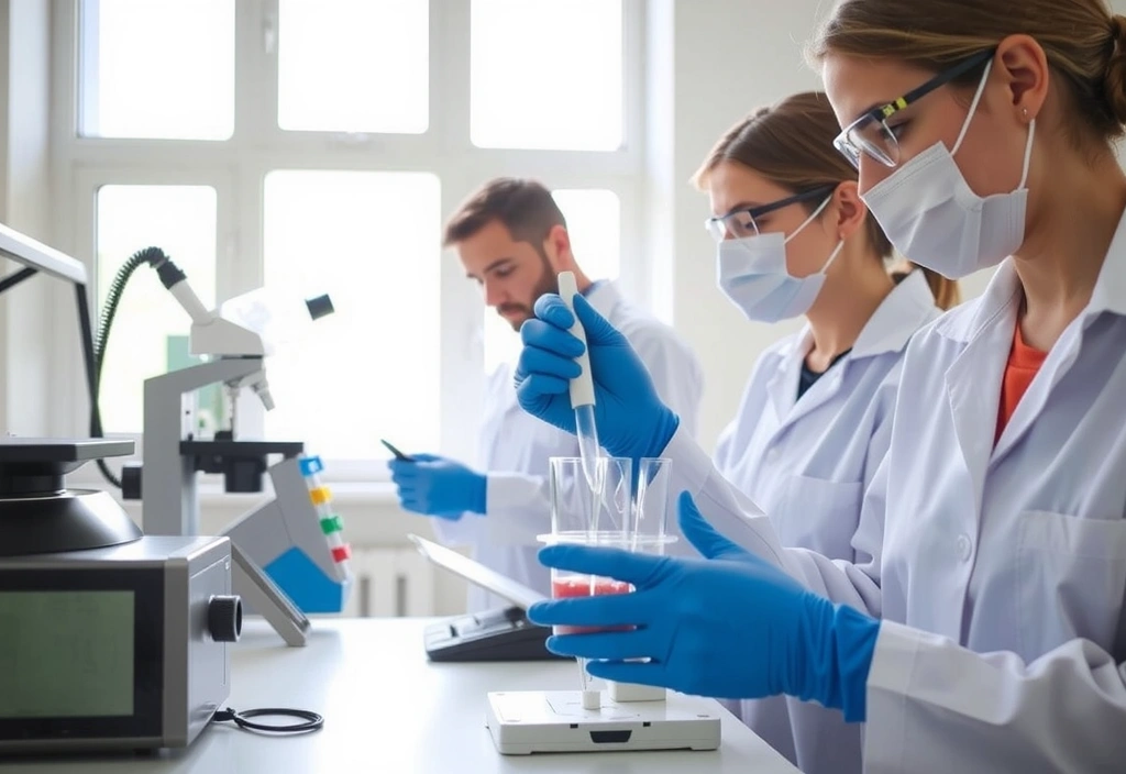 Biochimistes en laboratoire analysant des échantillons de vitamines