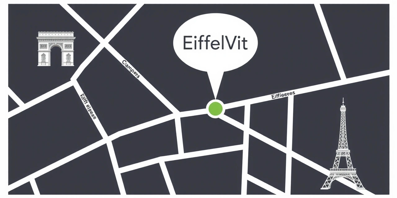 Carte stylisée montrant l'emplacement stratégique d'Eiffelvitcz à Paris