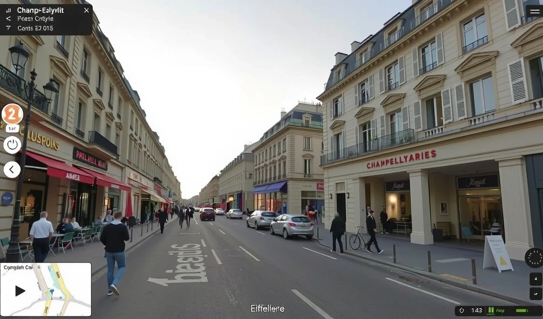 Détail de la rue des Champs-Élysées près de l'adresse d'Eiffelvitcz